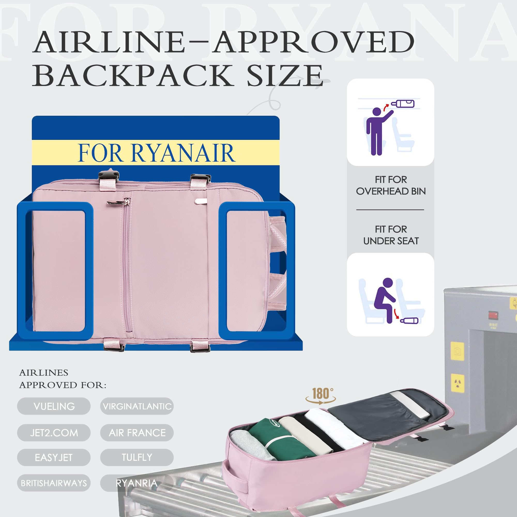 for Ryanair Cabin Bags 40x20x25 Underseat Cabin Bag Carry Ons Hand Luggage Bag Travel Backpack Cabin Size for Ryanair Backpack with Charging Hole
