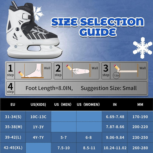 Nattork Adjustable Kids Ice Skate for Boys Girls Adult, Soft Padding and Reinforced Ankle Support Ice Hockey Skates