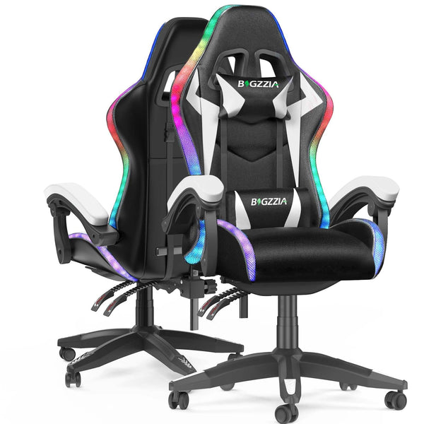 Racingreat Gaming Chair with Led Lights, Video Game Chair, Ergonomic RGB Gaming Chair for Adults, Height Adjustable Reclining Computer Chair with Headrest and Lumbar Support (With RGB, Black)