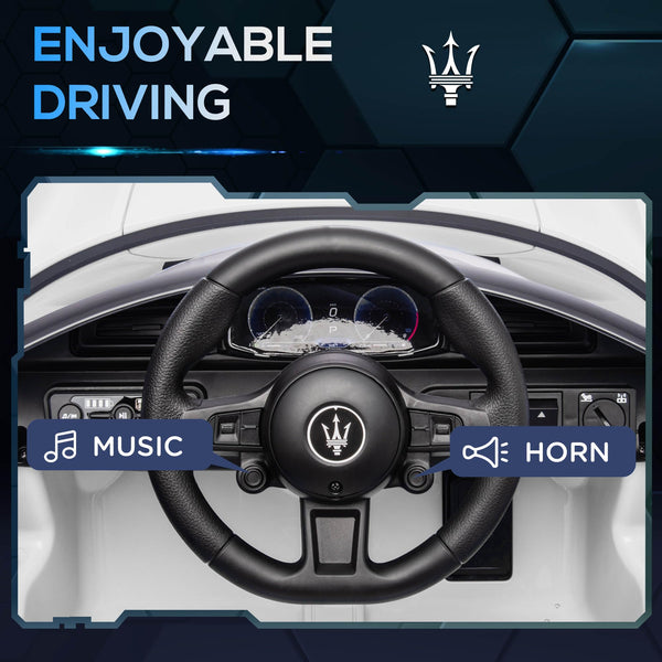 Maserati MC20 Licensed 12V Kids Electric Car with Slow Start, Remote Control, Music, LED Lights, Horn, Spring Suspension, for 3-6 Years, White