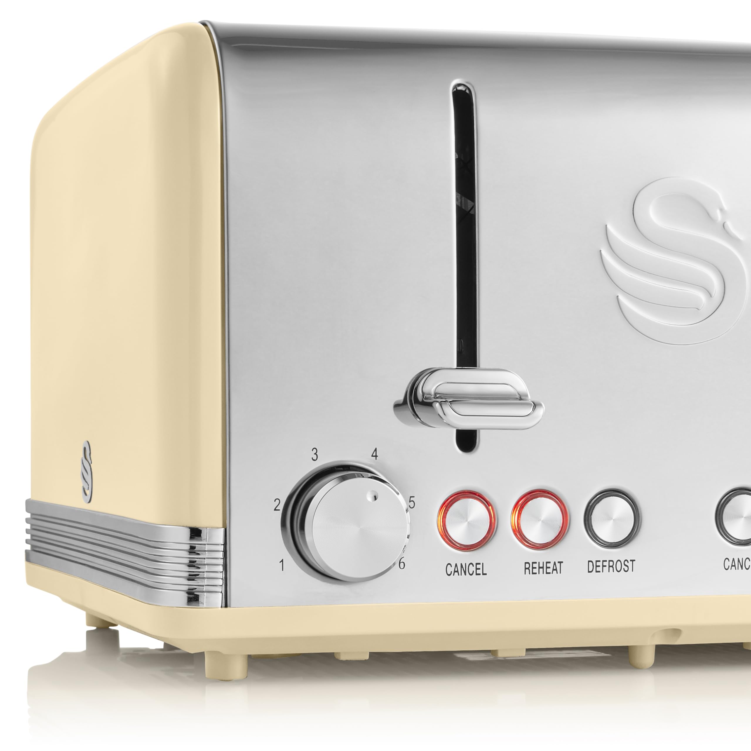 Swan ST19020GRN Retro 4-Slice Toaster with Defost/Reheat/Cancel Functions, Cord Storage, 1600W, Retro Grey