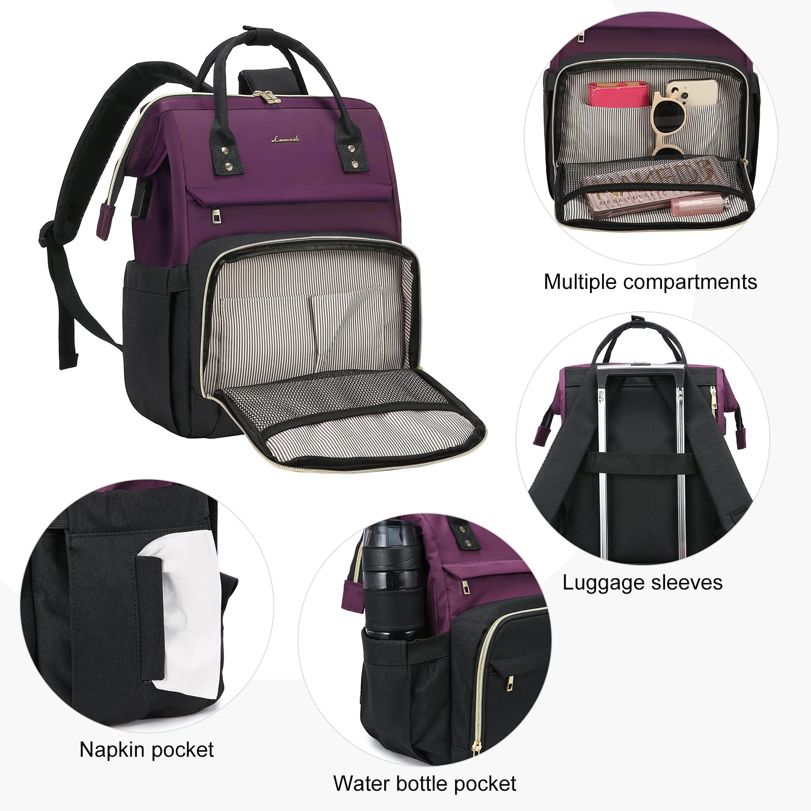 LOVEVOOK Laptop Backpack Women 15.6 inch, Work Bags for Womens, School Computer Bag with USB Port for Business College Travel, Rucksack for Teacher Nurse,BeigeGrey