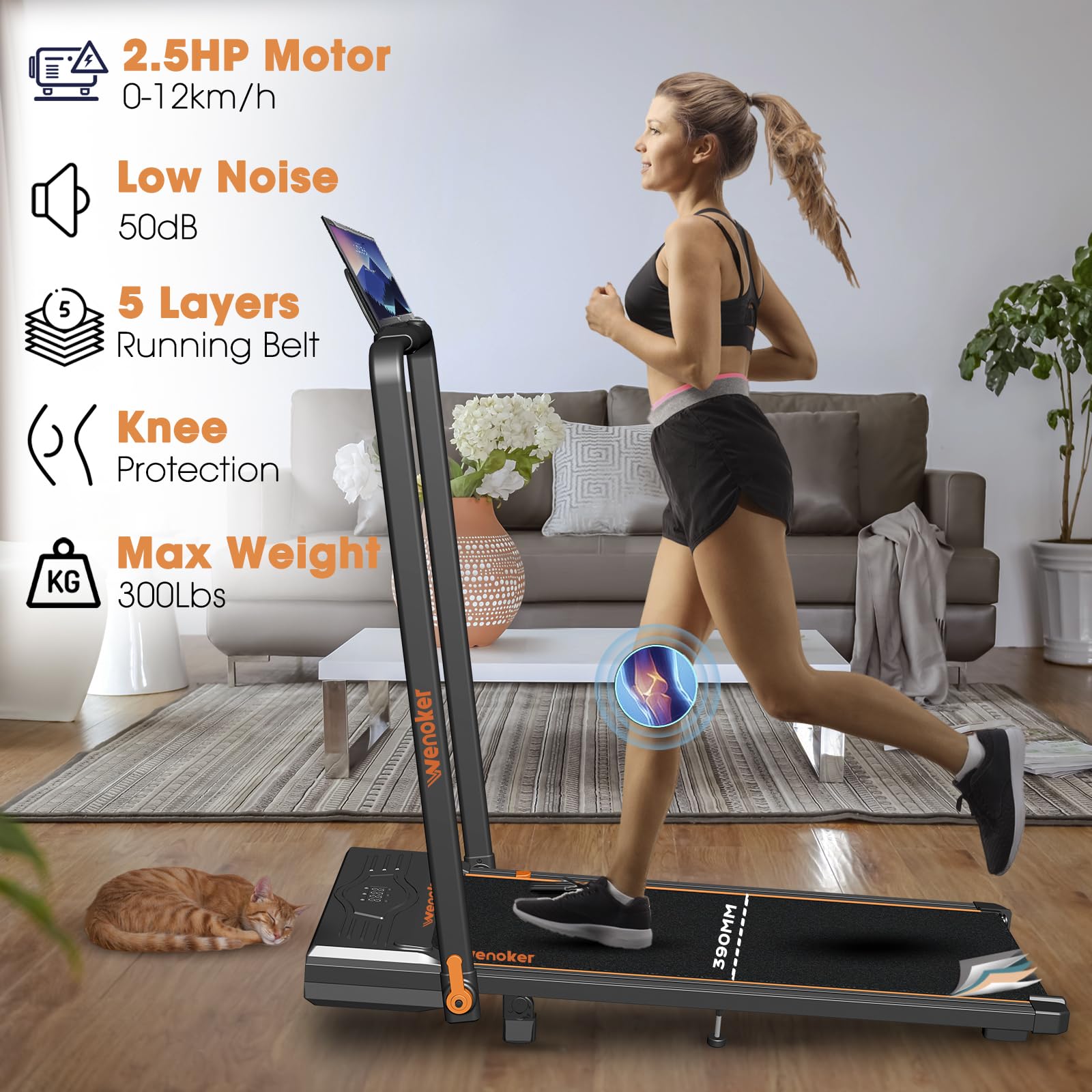 Treadmill with Incline Foldable Under Desk Walking Pad with LED Display Remote Control Portable Workout Machine for Home/Office Exercise