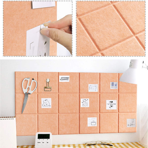 Uoisaiko Large 30x30cm Felt Board Tiles with 30 Pins, Pack of 6 Bulletin Board Notice Boards for Home Office Kitchen, Self Adhesive Pin Board Wall Tiles for Photos Memos