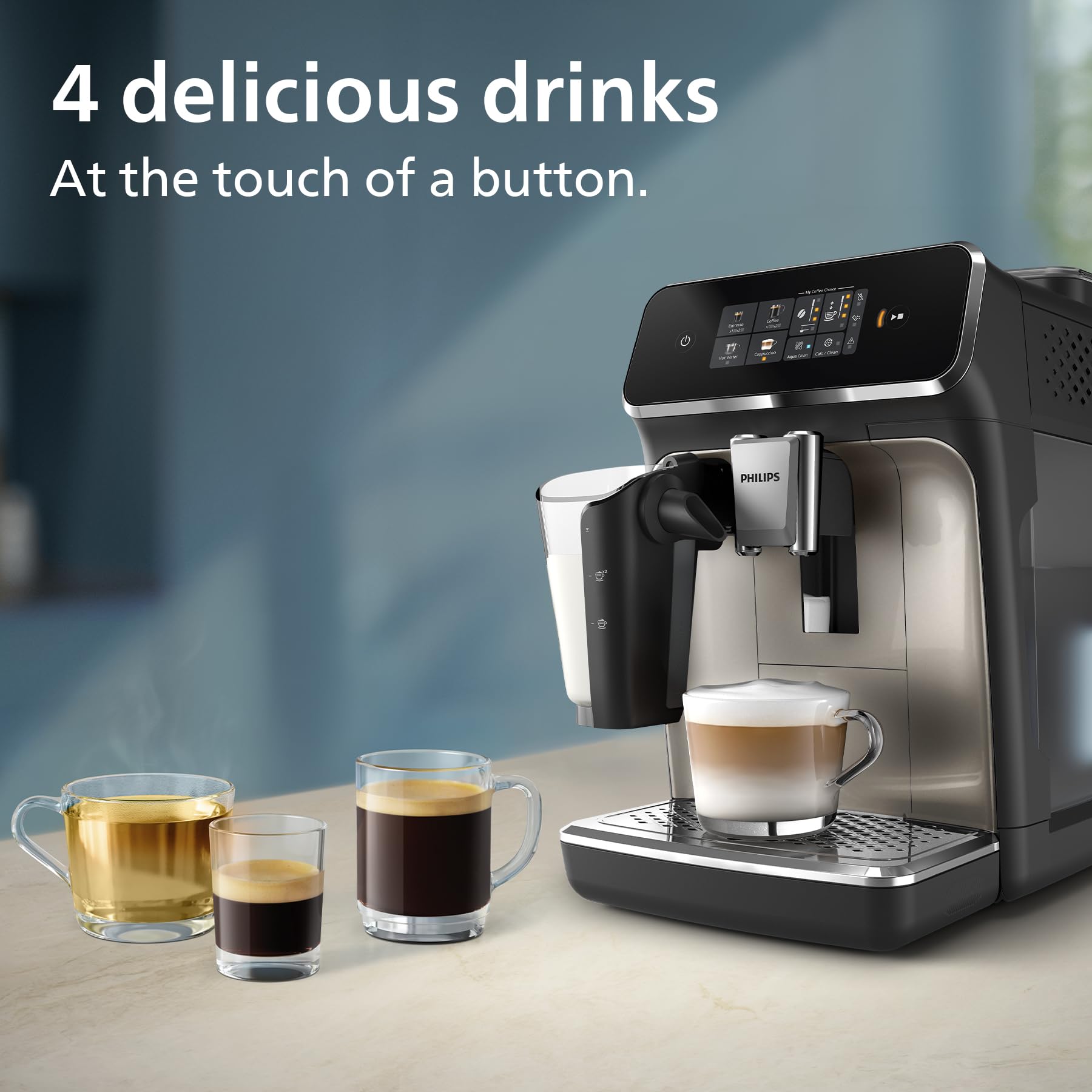 PHILIPS 5400 Series Bean to Cup Coffee Machine – 12 Coffee Varieties, LatteGo Milk Frother, Fastest-to-Clean, Ceramic Grinder, Fully Automatic Espresso & Cappuccino maker – Black, Silver (EP5446/70)