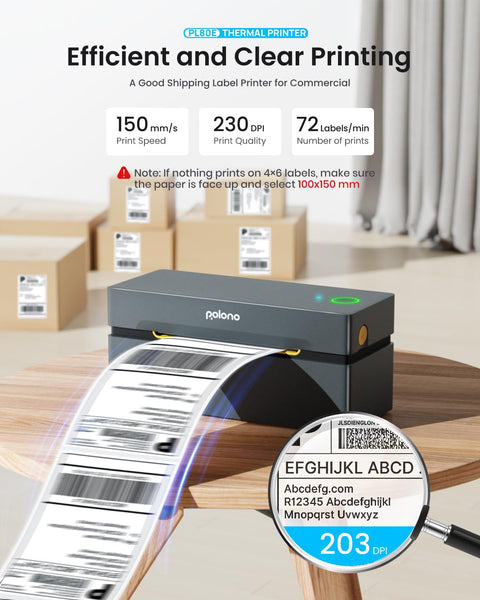 POLONO Bluetooth Thermal Shipping Label Printer, Wireless 4x6 Shipping Label Printer for Small Business, Support iOS, Android, Windows and Mac, Compatible with Amazon, Ebay, Shopify, Etsy, USPS (Grey)