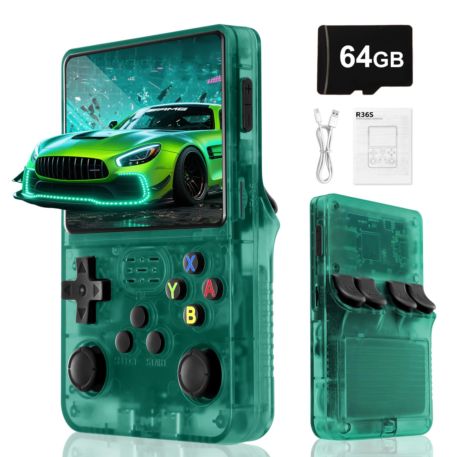 Blidinner R36S Retro Handheld Games Console -With Open Source Linux System,3000mAh Battery,3.5 Inch HD Screen,64G TF Card,20,000+ Classic Games,Portable Mini Game Console for Teens and Adults-Black