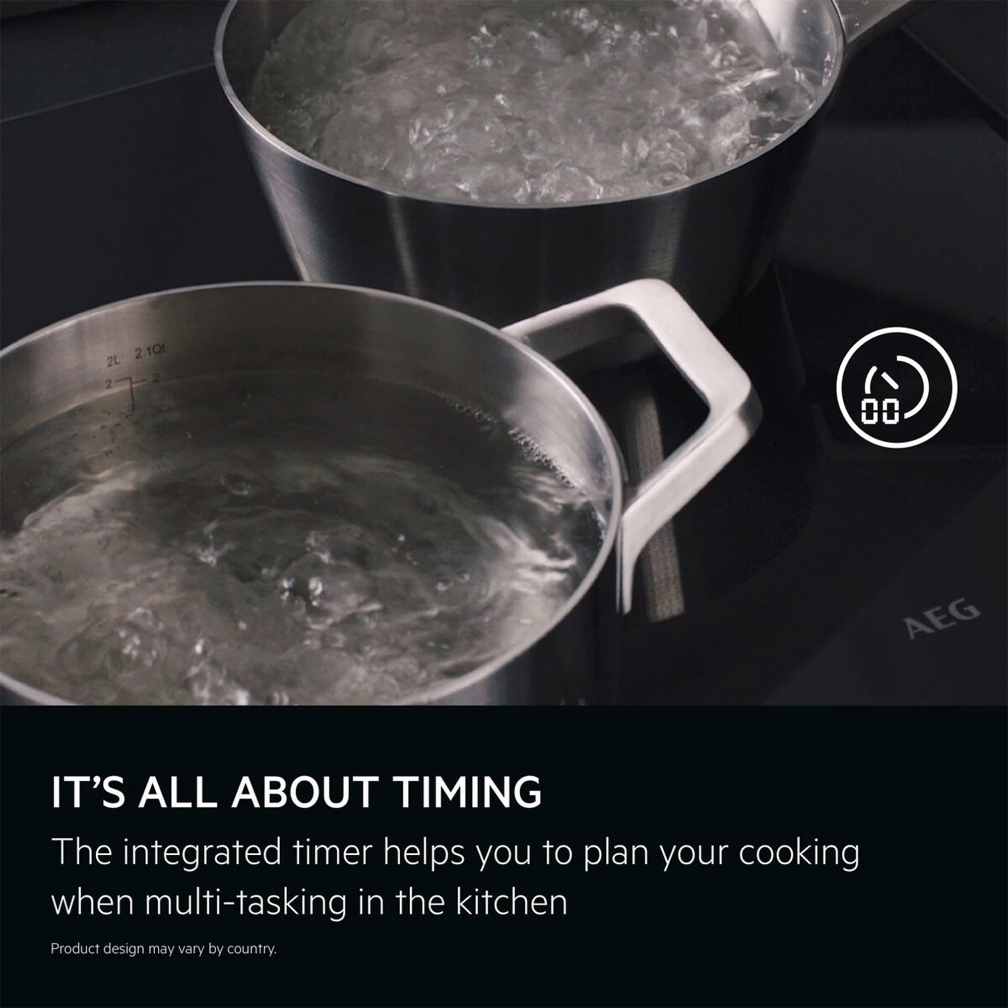 AEG 6000 Series Induction Hob, IKX64441CB, 4 Cooking Zones, 60cm, Bridge Function, Hob2Hood Function, Built-In Hob Timer, Key-lock, 3 Step Residual Heat, Black