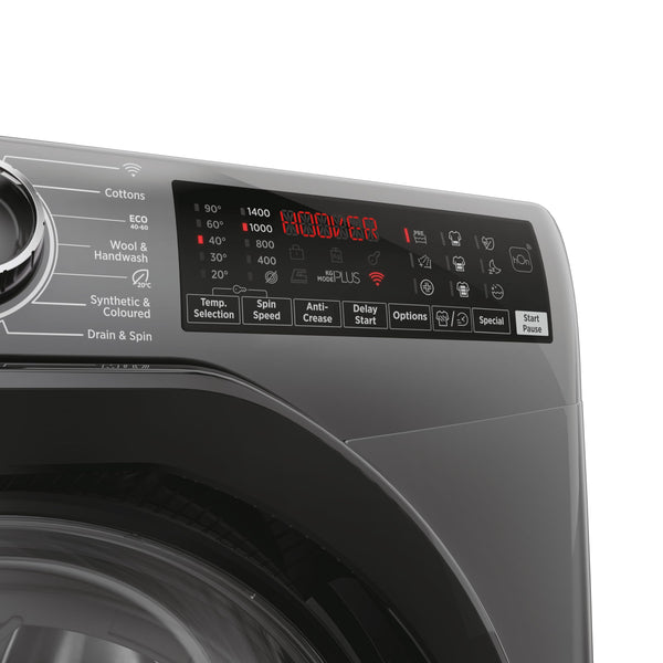 Hoover H-WASH 350 9kg Freestanding Washing Machine, 1400 RPM, A Rated, ECO-Power Inverter Motor, hOn App, 60 Programmes, Eco Doser, Power Care System, Graphite, 60x54x85 cm - H3WPS496TAMBR680