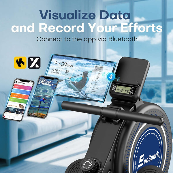 Rowing Machine for Home Gym, EvoSpark Magnetic Rowing Machines 350 LB Weight Capacity - Foldable Rower for Home Use with App Supported, Upgrade to Double Slide Rail