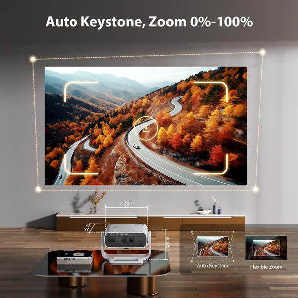 2025 New Smart Projector Built-in Apps, Android 11, Native 1080P 4K Supported WiFi 6 Bluetooth 5.2, 28000 Lumens, Low Fan Noise (<30dB), Home Cinema Projector for iOS/Android/PS5