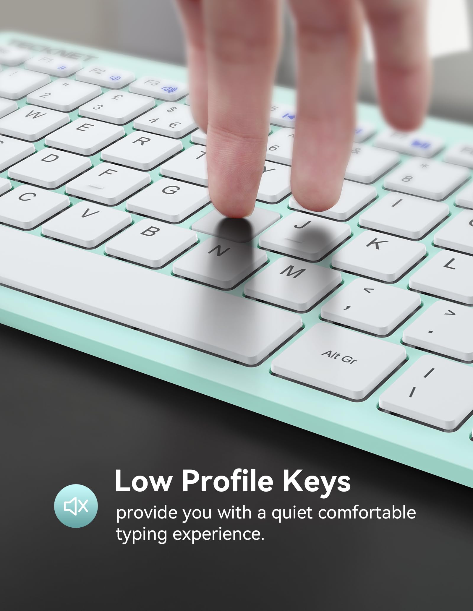 TECKNET 2.4G Wireless Keyboard For Windows/Chrome OS, UK Layout Compact Mini Keyboard, Small Silent Whisper-Quiet Keyboards with 12 months Battery Life (Pink)