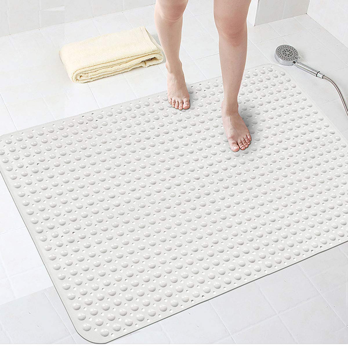 Bathsafe Extra Wide 90x60CM Non-Slip Soft Bath Mat Anti Slip TPR Shower Mat with Strong Suction Cups Non Skid Mats for Bathroom Toilet Hotel,