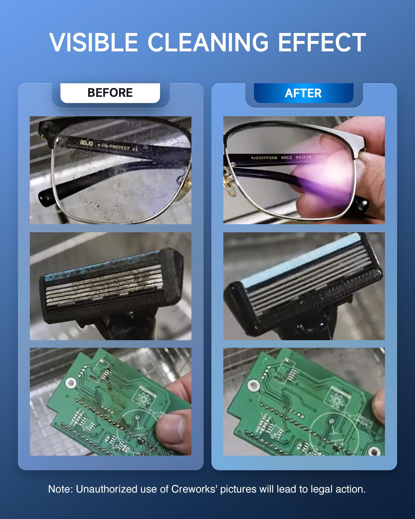 CREWORKS 6L Digital Ultrasonic Cleaner, 1.6 gal. Ultrasonic Cleaning Machine with Degas & Gentle Modes, 180W Professional Ultrasound Cleaner with 300W Heater and Timer for Glasses