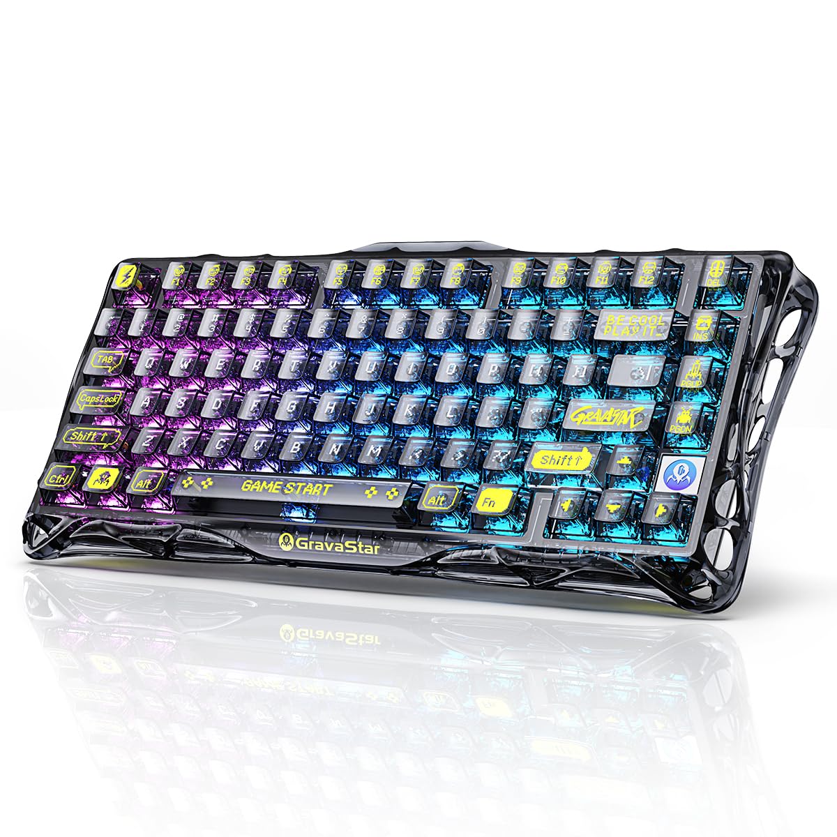 GravaStar Mercury K1 Lite 75% Gaming Keyboard, 2.4GHz/BT/Wired Tri-Mode Wireless Keyboard, Gasket Hot Swappable Mechanical Keyboard, Pre-lubed Linear Switches, RGB Backlit (Transparent Black)