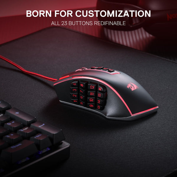Redragon M990 MMO Gaming Mouse, 32000 DPI High Precision Wired RGB Gamer Mouse w/23 Programmable Buttons, 16 Side Macro Keys, Software Supports, Aluminum Base