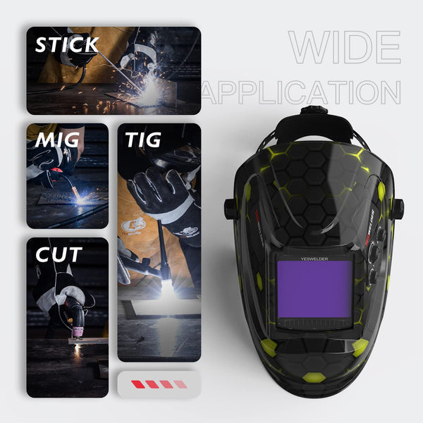 YESWELDER Welding Mask True Colour Large View 10X9cm Auto Darkening Welding Helmet Solar Powered Replaceable Battery, 4 Premium Sensors Wide Shade 4/5-9/9-13 for TIG MIG ARC CUT GRIND Welder Mask