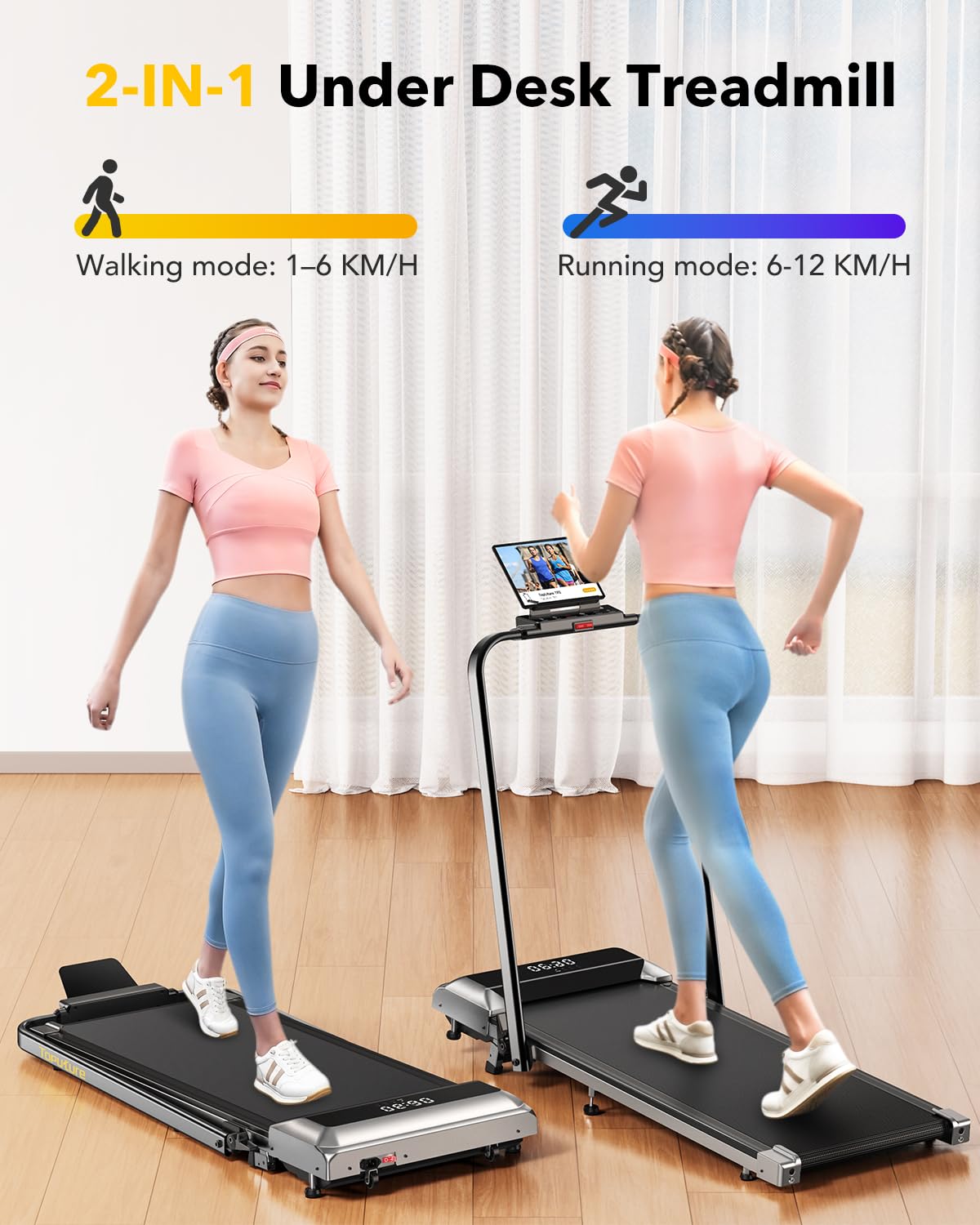 Treadmills for Home with 7% Incline, 2.5HP FoldingTreadmill, 1-12km/h Under Desk Treadmill with Incline, Walking Running Machine for Home & Office, LED Display,Remote Control and App