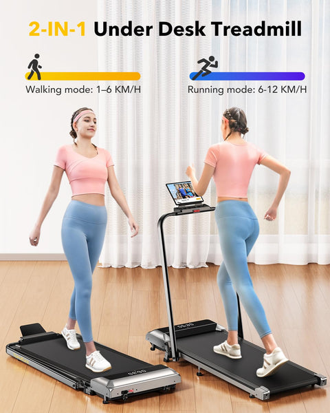 Treadmills for Home with 7% Incline, 2.5HP FoldingTreadmill, 1-12km/h Under Desk Treadmill with Incline, Walking Running Machine for Home & Office, LED Display,Remote Control and App
