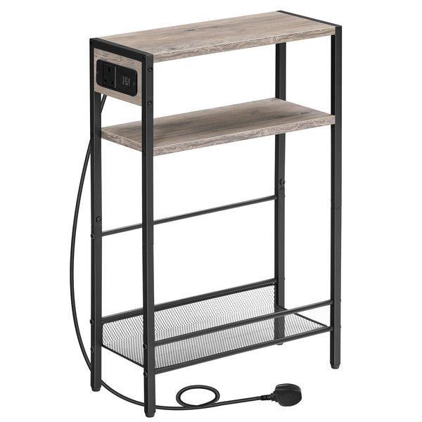 HOOBRO Slim Side Table with Charging Station, Narrow Side Table with USB Ports and Power Outlet, 42 x 18 x 65 cm, 3-Tier End Table for Small Space,