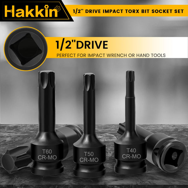 Hakkin 1/2" Impact Torx Bit Socket Set Heavy Duty Impact Star Bit Socket Set with Universal Joint T30 T40 T45 T50 T55 T60 T70 T80