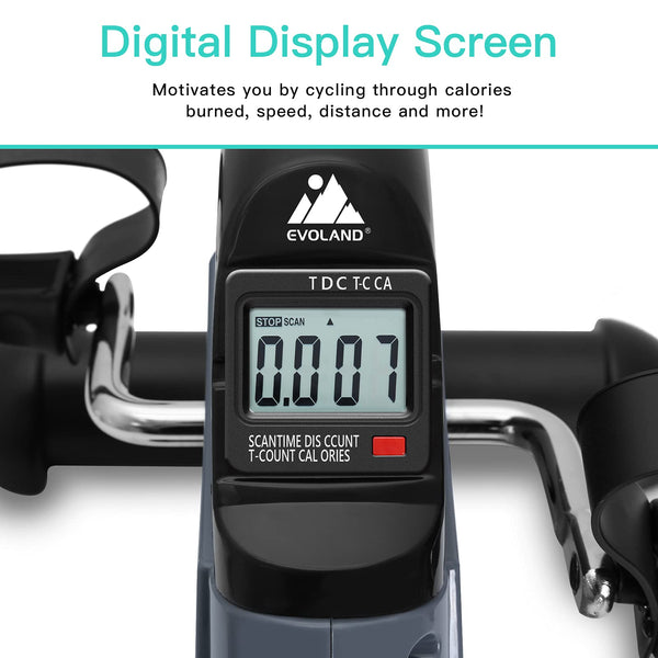 EVOLAND Mini Exercise Bike, Under Desk Bike Pedal Exerciser with Handle| Adjustable Resistance| LCD Display| Non-Slip Mat, Home and Office Workout