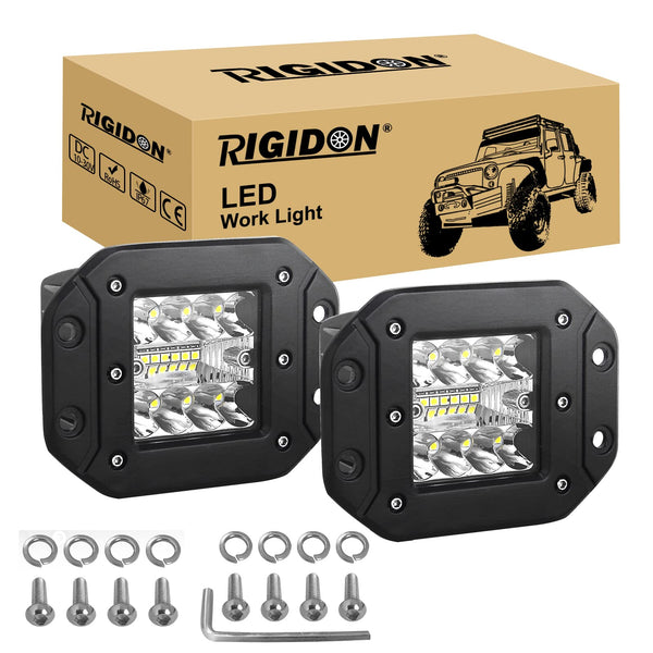 RIGIDON 2 Pcs Led Work Light, 5 inch 42W Spot Beam, 12V 24V Driving Lights Lamp for Car Off road Boat Truck 4x4 SUV ATV Tractors Excavator, 6000K White, Fog Lamp