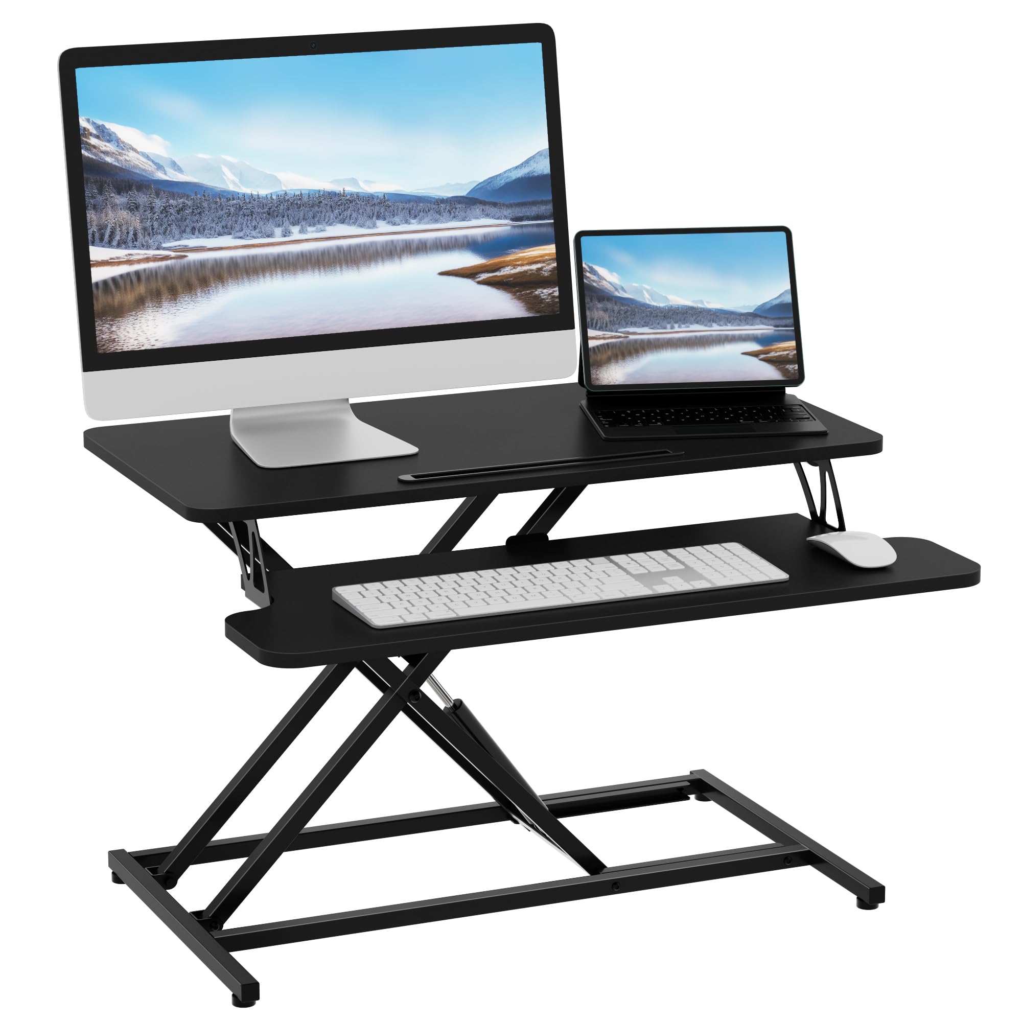 ERGOMAKER Standing Desk Converter, 36"/91cm Wide Height Adjustable Quick Sit to Stand Up Desk Riser for Dual Monitor