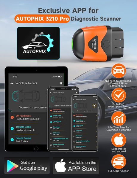 AUTOPHIX Bluetooth OBD2 Scanner, 3210 PRO Car Scan Tool Check Engine ABS SRS Transmission Wireless Code Reader Auto Car Diagnostic Scanner with Battery Test Exclusive APP for iPhone, iPad & Android