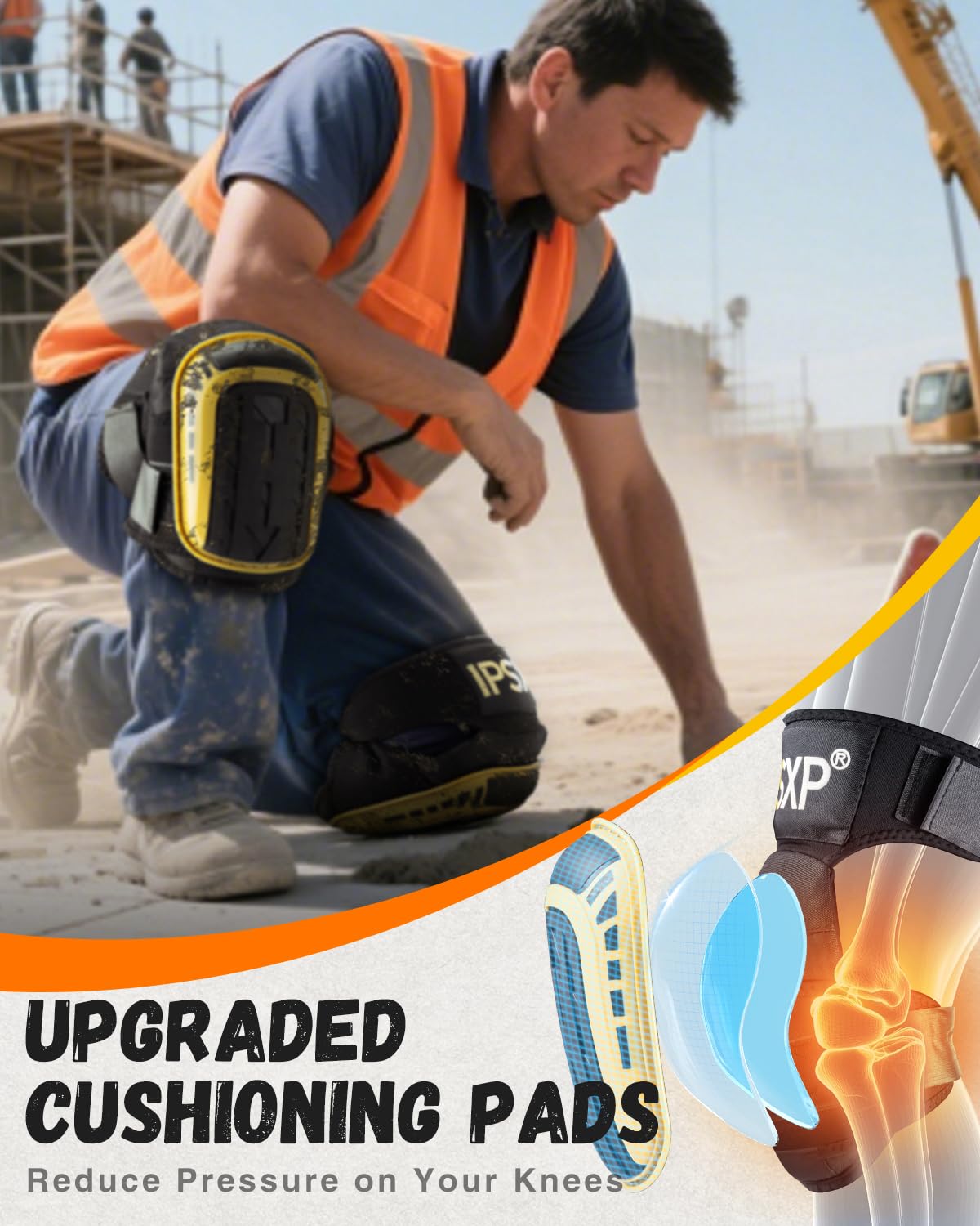IPSXP Professional Knee Pads for Work,Gardening & Construction Knee Pads for Men and Women with Thick Double Gel Cushion, Strong Adjustable Non-Slip Straps,1 Pair