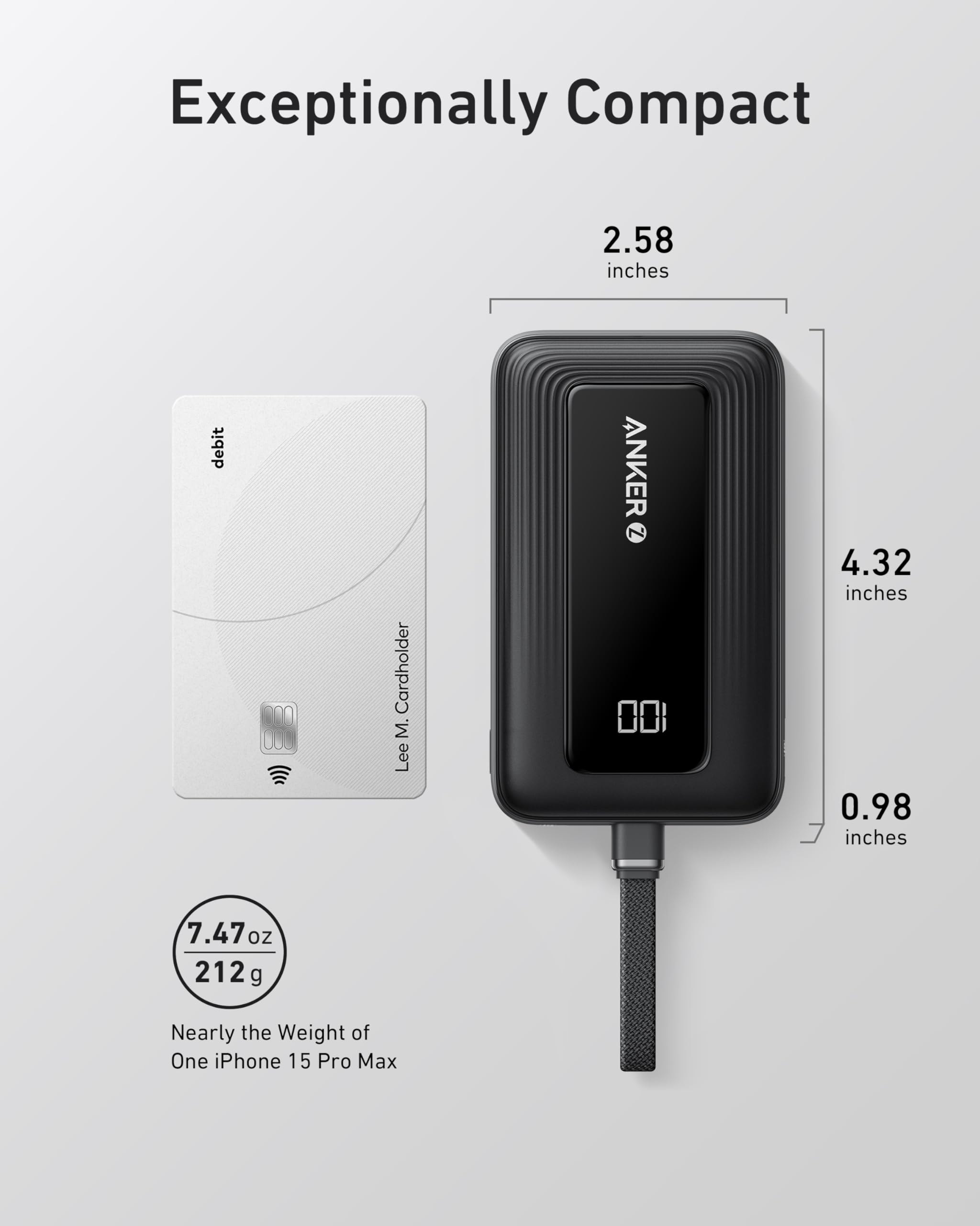 Anker Zolo Power Bank, 10,000mAh 30W High-Speed Portable Charger with Built-In USB-C Cable, Fast Charging Battery Pack for iPhone 16/16 Plus/16 Pro/16 Pro Max/15 Series, Galaxy, iPad, and More