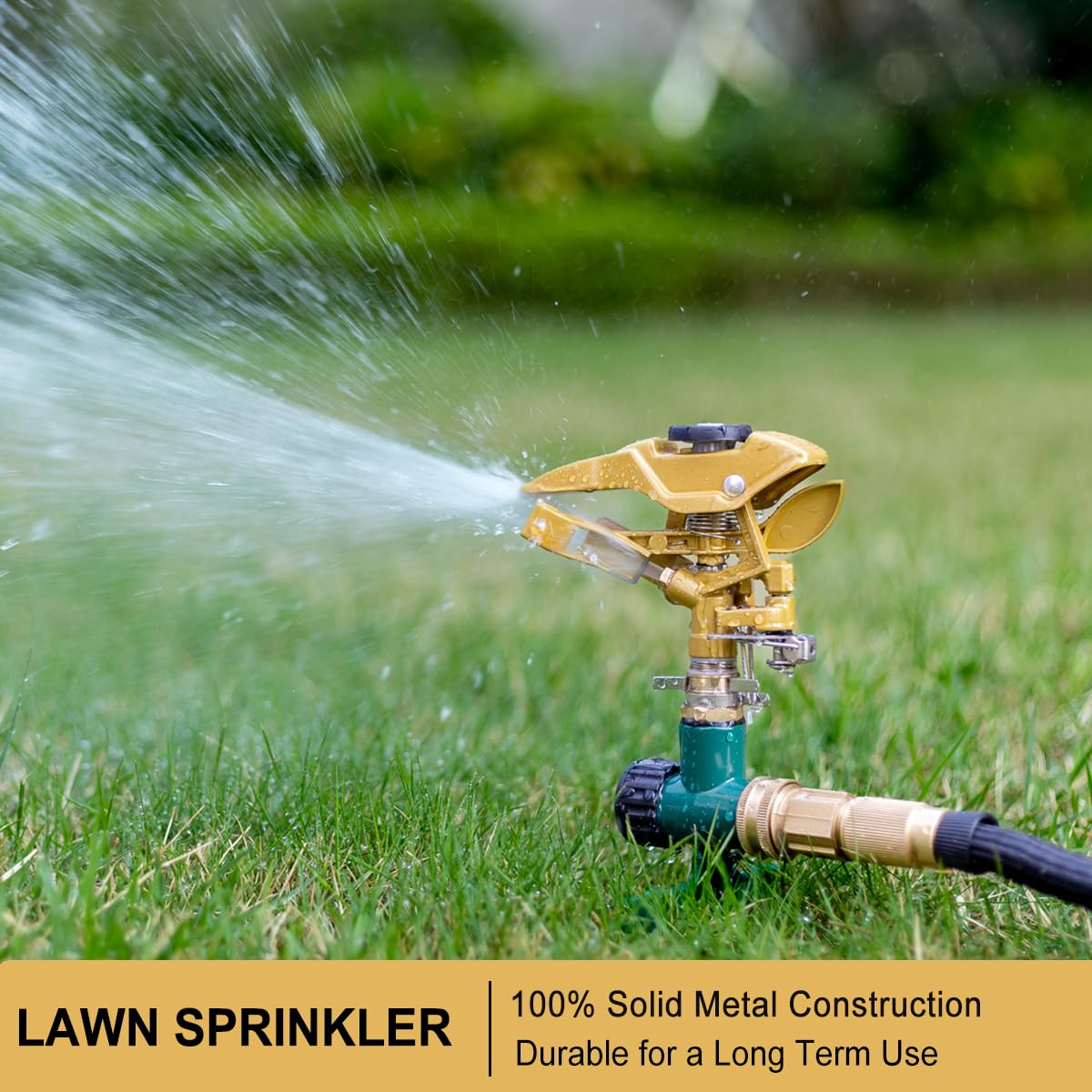 FANHAO Heavy Duty Pulsating Lawn Sprinkler on Spike Base, 100% Metal Impact Sprinkler with Adjustable Spray Pattern for Lawn Yard Irrigation, 360