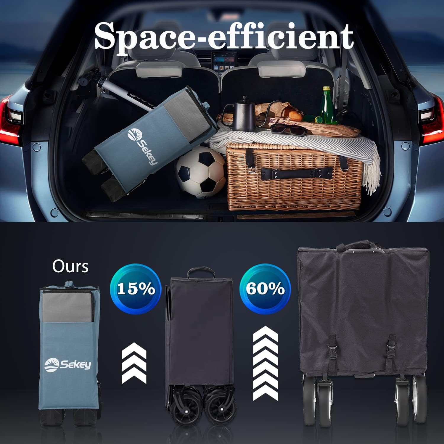 Sekey 200L Folding Festival Trolley with All-Terrain Extra Wide Wheels and Brake, Heavy-Duty Cart Loadable up to 150KG, Patented Four-Directional Foldable Design, Wagon for Beach Camping Outdoor, Grey