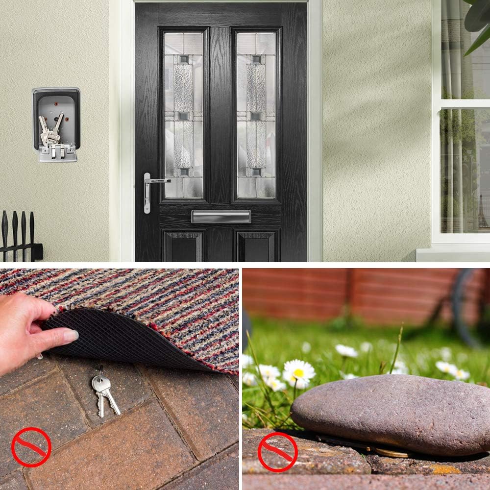Key Safe Wall Mounted Lockbox - BeskooHome Waterproof Combination Key Lock Box, Zinc Alloy Key Storage with Slide Cover, Resettable Code, for House Spare Keys, Airbnb, Garage - Mounting Kit included