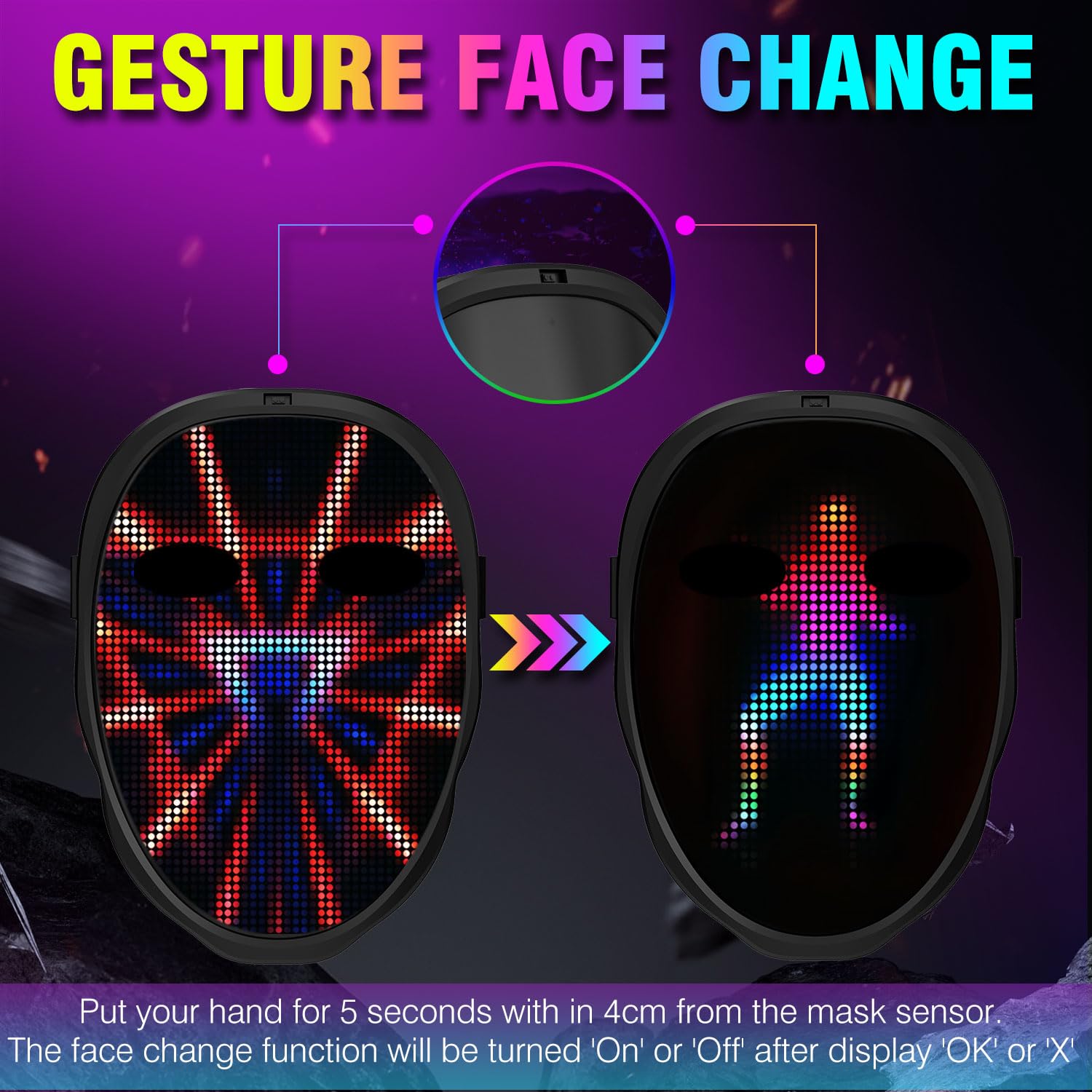 megoo LED Mask with Bluetooth Design Customized Programmable by APP,Halloween LED Luminous Mask for Costume Halloween DJ Masquerade Rave Cosplay Birthday Party