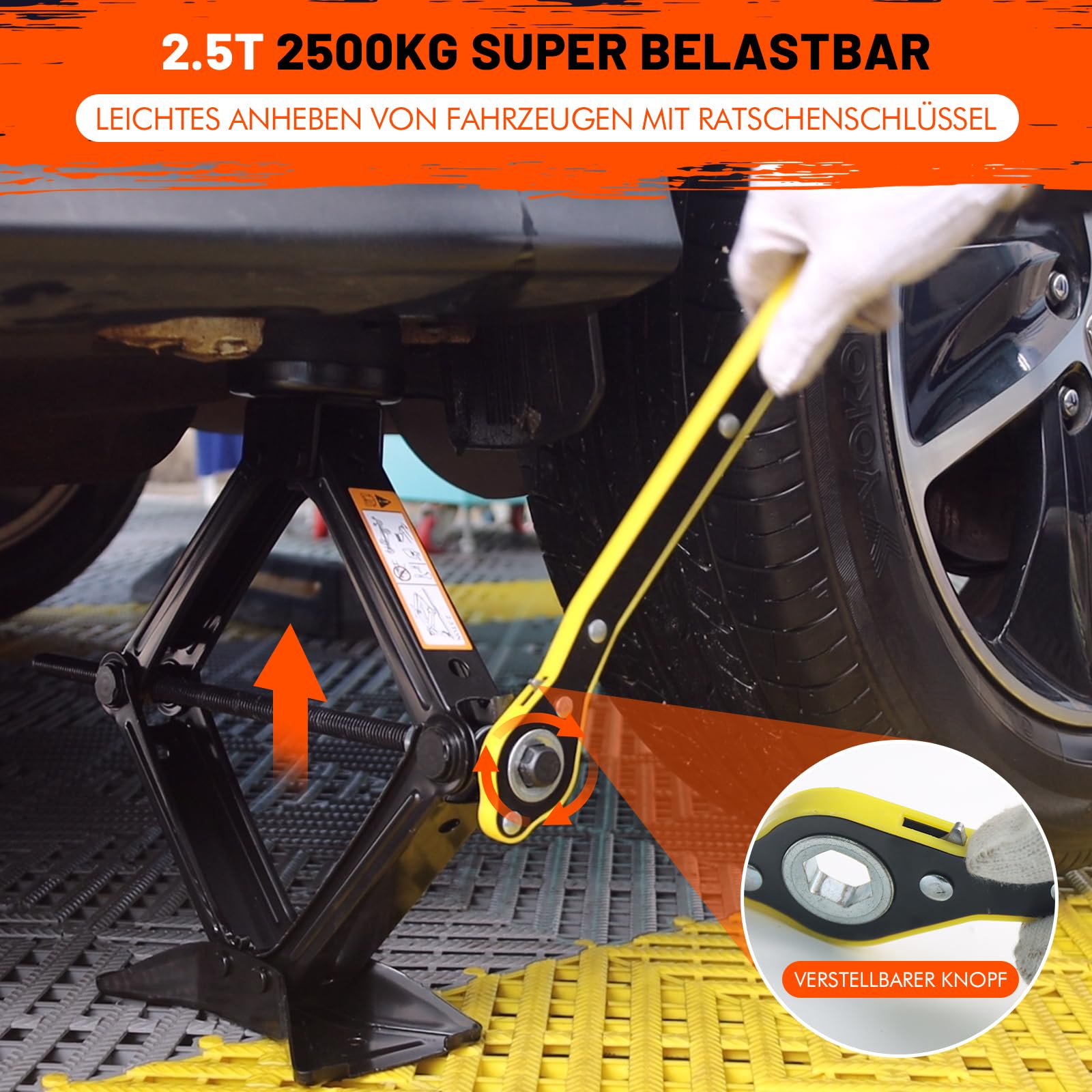 IMAYCC Car Jack Kit 2.5 Ton, Universal Scissor Jack for Car with Rubber Jack Pad, Portable Tire Changing tool with Lug Wrench, Emergency Kit for SUV MPV