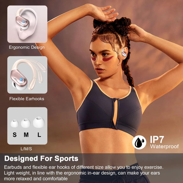 Wireless Earbuds, Bluetooth 5.4 Headphones with ENC Mic, 75H Stereo Noise Cancelling Ear Buds, Wireless Headphones with Sports Earhooks, LED Display, IP7 Waterproof Bluetooth Earphones for Running Gym