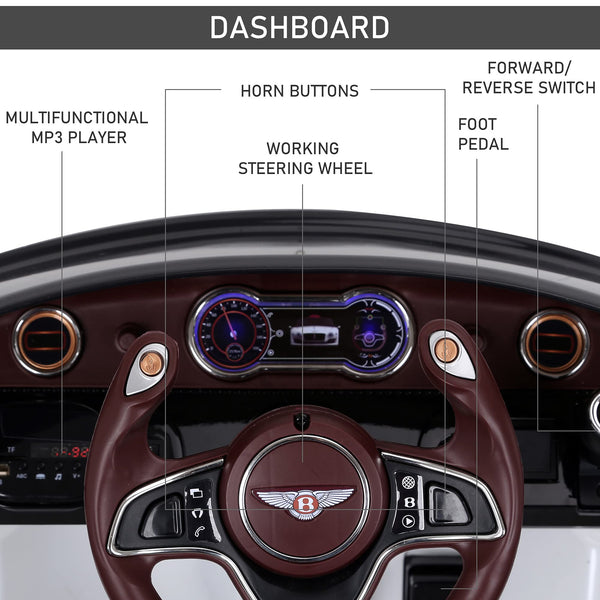 HOMCOM Bentley GT Licensed 12V Electric Car for Kids, Kid's Electric Ride on with Remote Control, Ride on Car with LED Lights, Music, for 3-5 Years, Black