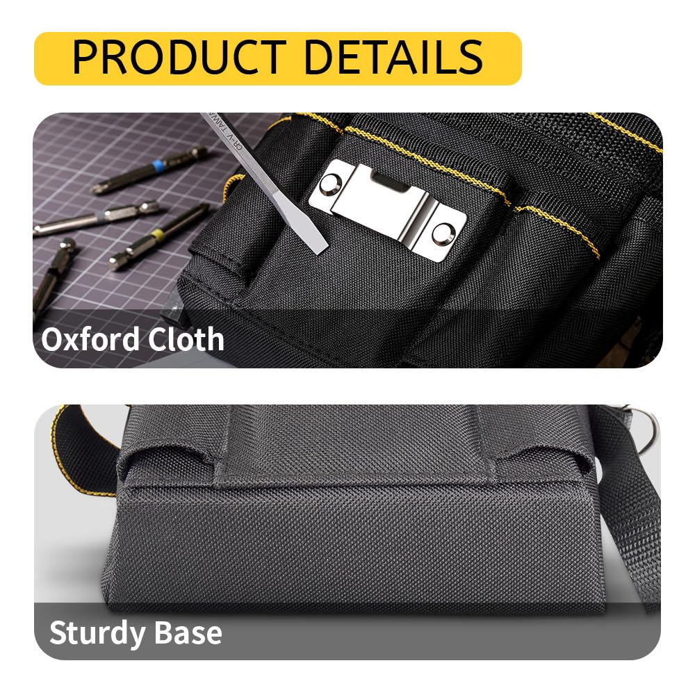 WINHUNT Tool Belt Pouch, Electrician Pouch 18 Pocket with Adjustable Nylon Belt 15x4x22cm Black (18 Pockets)