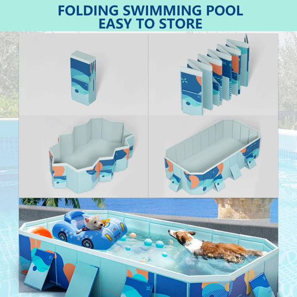 Foldable Non-Inflatable Pool – 2.23m Heavy-Duty PVC Bathing Pool, Large Garden Pool with Quick Drain Valve & Anti-Slip Design, Includes Repair Patch – Blue