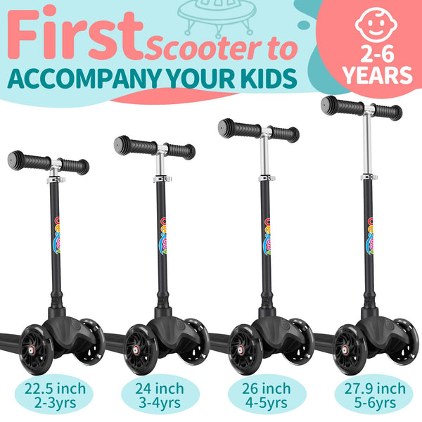 BELEEV Scooter for Kids Ages 2-6, 3 Wheel Scooter for Children Toddlers Girls Boys, Light-Up Wheels, 4 Adjustable Height, Lean to Steer, Non-Slip