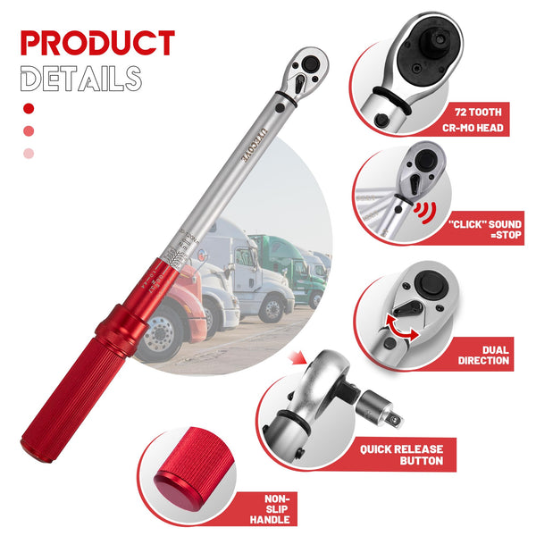 Torque Wrench Set 1/4 5-25Nm, 3/8 20-120Nm, 1/2 40-220Nm, 72 Tooth Dual-Direction Reversible Click Torque Wrenches for Bike Motorcycle, Car, Truck