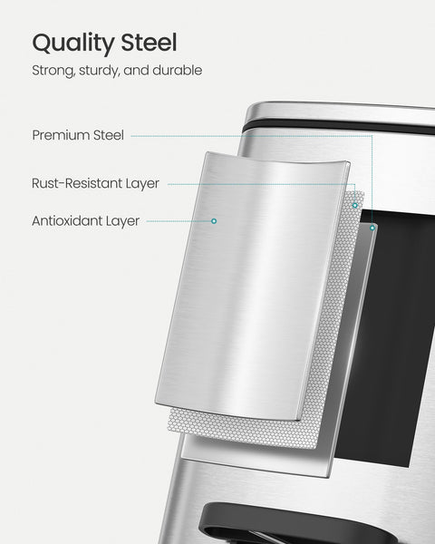SONGMICS Kitchen Bin, 8-Gallon (30 L) Trash Bin, Steel Pedal Bin, with Inner Bucket, Soft Close and Stays Open, Metallic Silver LTB593E01