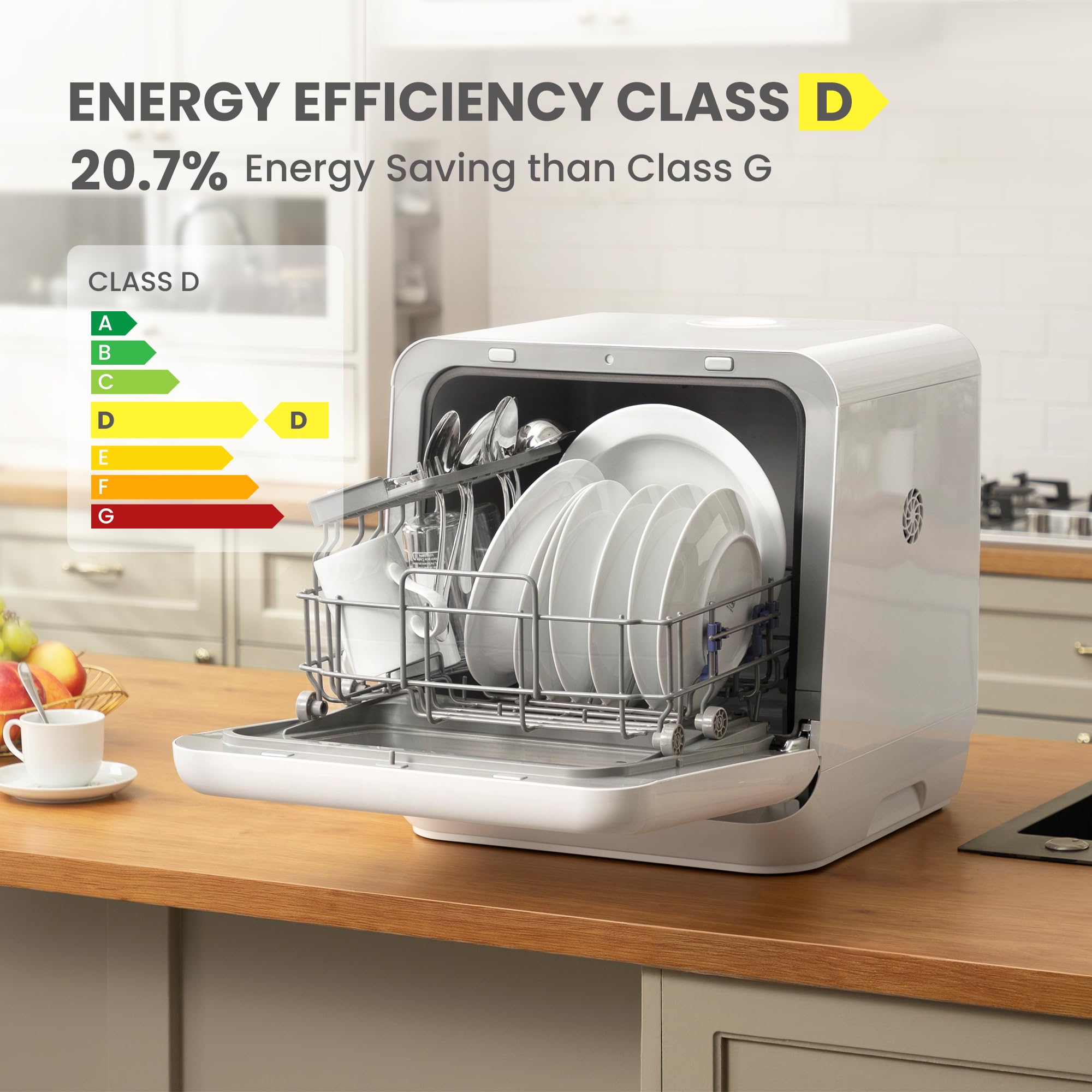 COMFEE' Table Top Dishwasher with 6 Place Settings, Mini Countertop Dishwasher for Small Families, Couples, LED display, Delay Start, 47dB Quiet Noise, White