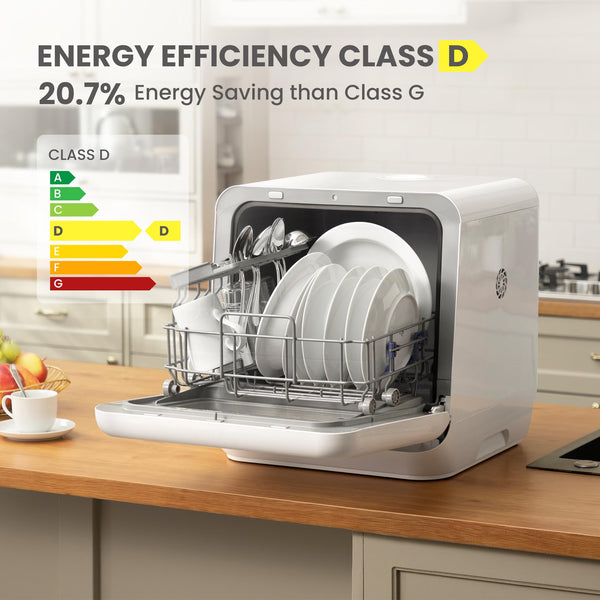 COMFEE' Table Top Dishwasher with 6 Place Settings, Mini Countertop Dishwasher for Small Families, Couples, LED display, Delay Start, 47dB Quiet Noise, White