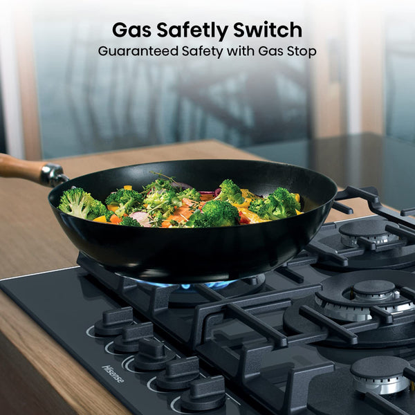 Hisense GM773XF 75cm 5 Burners Built-in Gas Hob with Easy Clean Surface, Wok Burner - Stainless steel