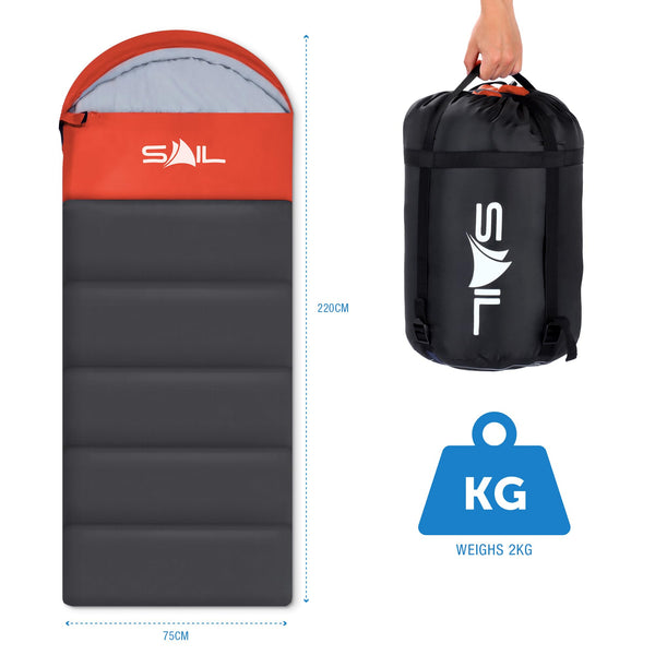 SAIL Sleeping Bag 3-4 Season Waterproof Indoor & Outdoor Use 1.3KG/2KG for Kids & Adults for Hiking, Backpacking and Camping