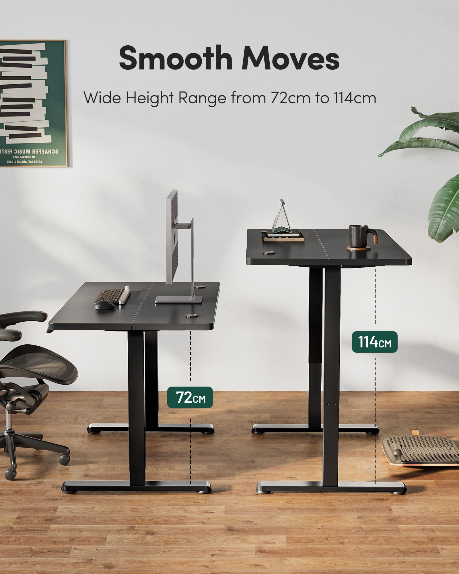 FEZIBO Height Adjustable Electric Standing Desk, 120 * 60 cm Stand up Table, Sit Stand Home Office Desk with Splice Board, White Frame/Maple Top