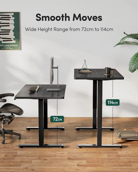 FEZIBO Height Adjustable Electric Standing Desk, 120 * 60 cm Stand up Table, Sit Stand Home Office Desk with Splice Board, White Frame/Maple Top