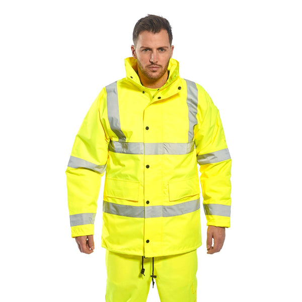 Portwest S460 Men's Winter Traffic Jacket Hi Vis Hooded Work Coat Reflective Fully Lined Zip Safety Utility Waterproof Reflective Workwear